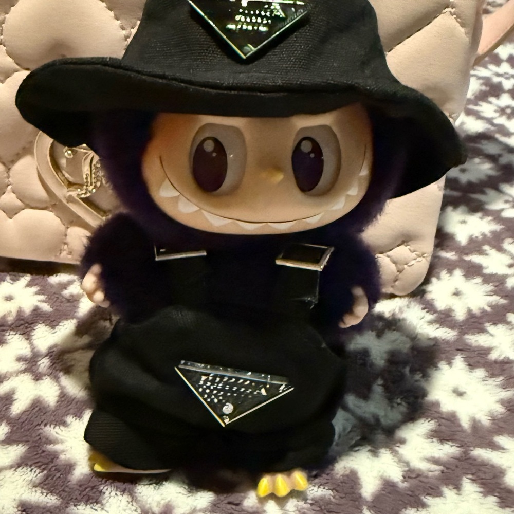 Black overalls with Hat for toy